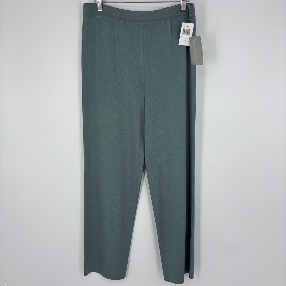 Exclusively Misook Knit Pull On Slim Leg Pants Women MD Sage Green Elastic New